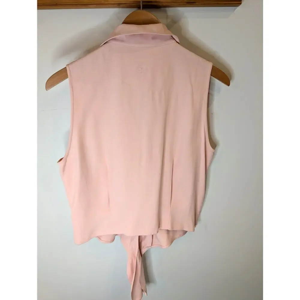 Tommy Bahama 100% Silk Sleeveless Tie Front Blush Pink Top Vintage Sz L - Picture 3 of 8